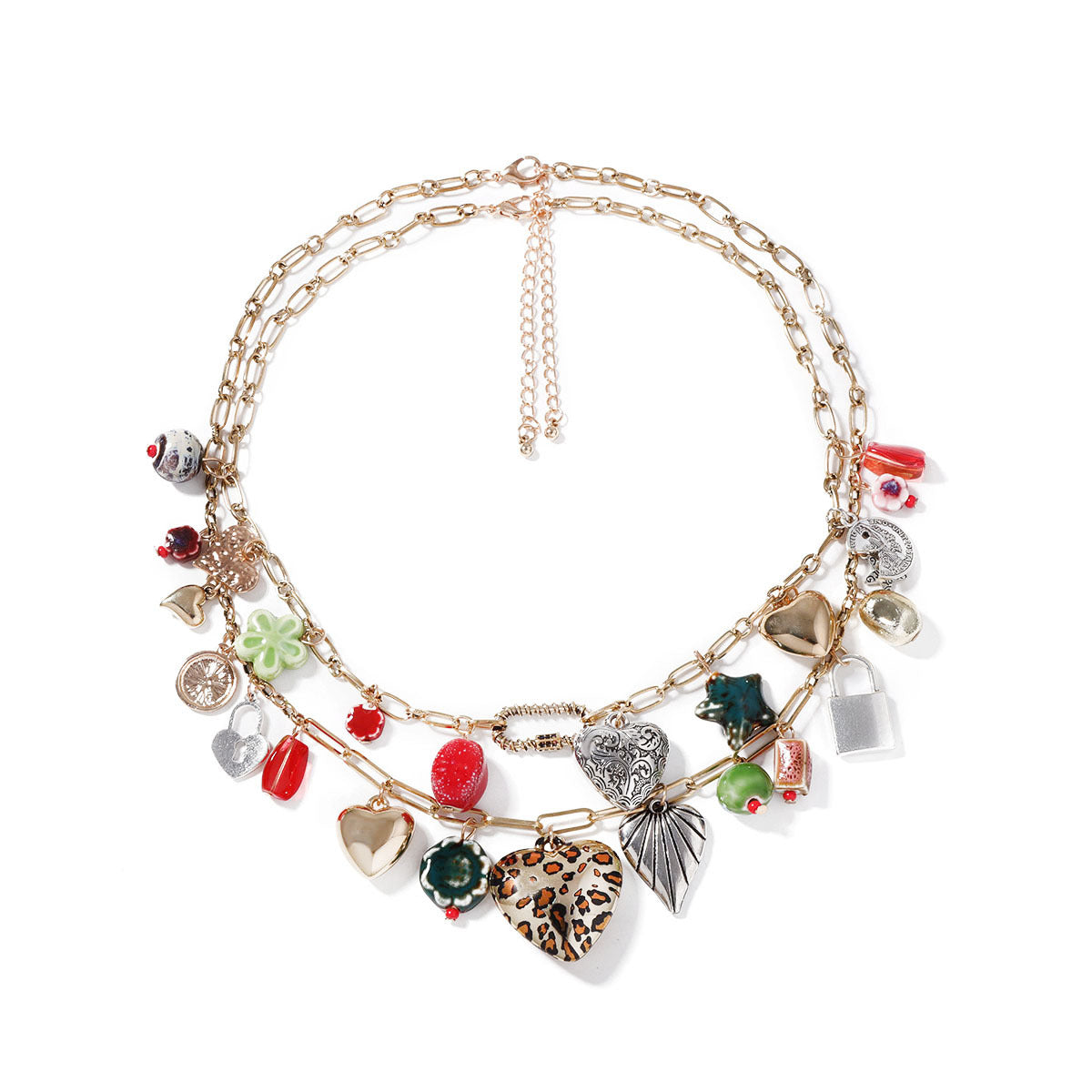 Cross-border Bohemian Trend Retro Vacation Style Double-layered Alloy Pendant Necklace, Versatile and Casual
