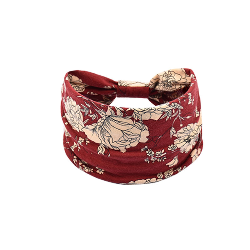 Bohemian Women's Wide Cotton Elastic Headband - Sweat - Wicking Athletic Hair Band, Sweat - Absorbing Cotton Headwrap for Sports