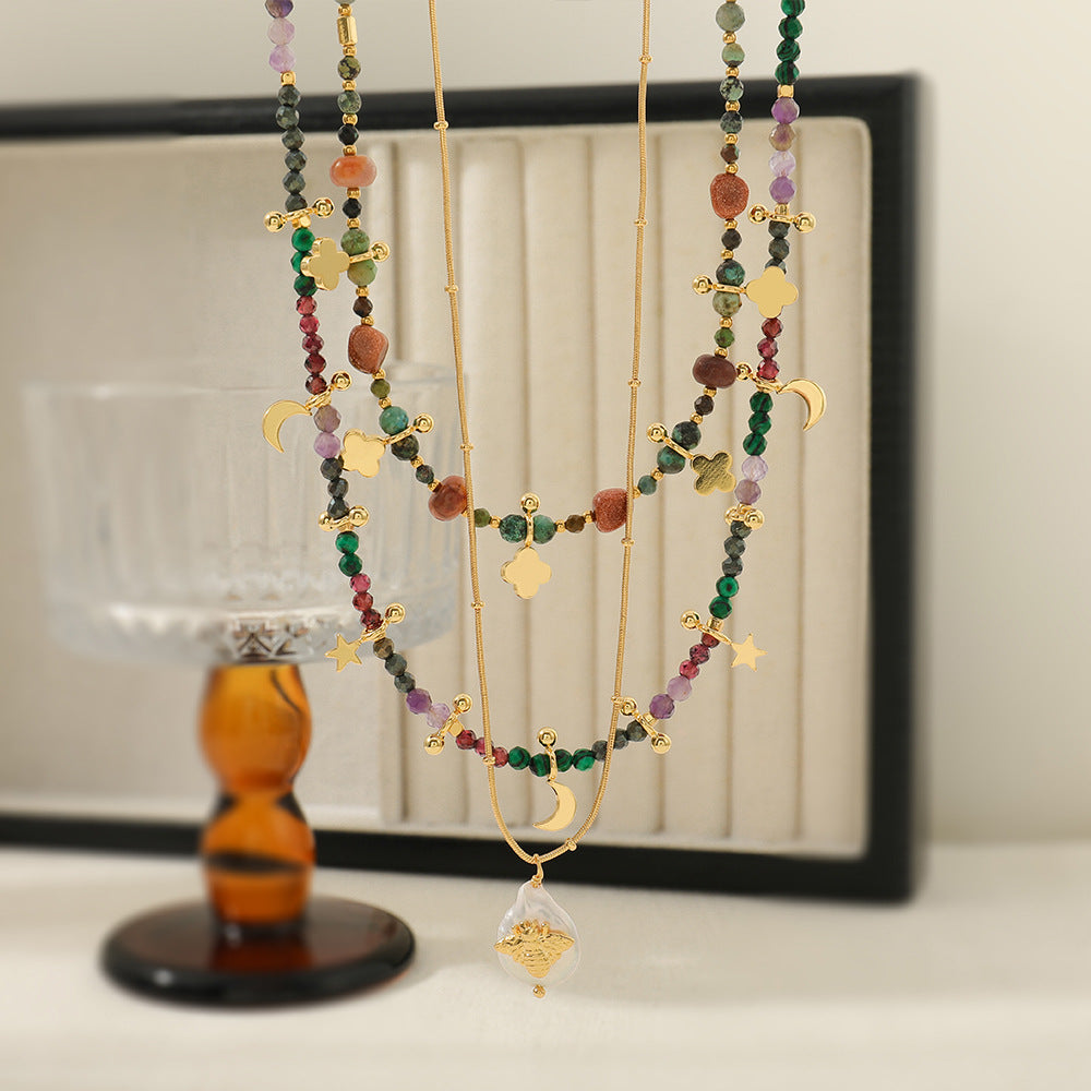 Natural Stone Layered Boho Long Necklace - Luxury Niche Piece