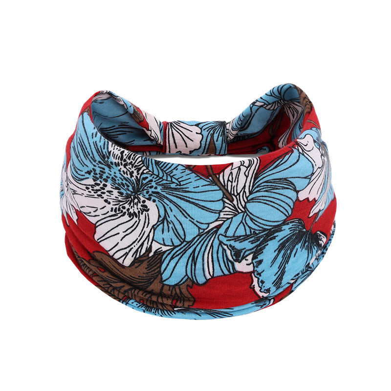 Bohemian Women's Wide Cotton Elastic Headband - Sweat - Wicking Athletic Hair Band, Sweat - Absorbing Cotton Headwrap for Sports