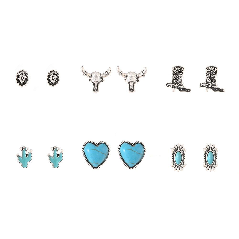 Bohemian Turquoise Alloy Stud Earrings Set