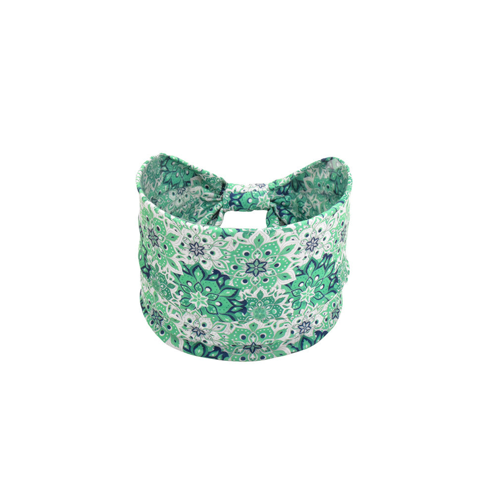 Bohemian Women's Wide Cotton Elastic Headband - Sweat - Wicking Athletic Hair Band, Sweat - Absorbing Cotton Headwrap for Sports