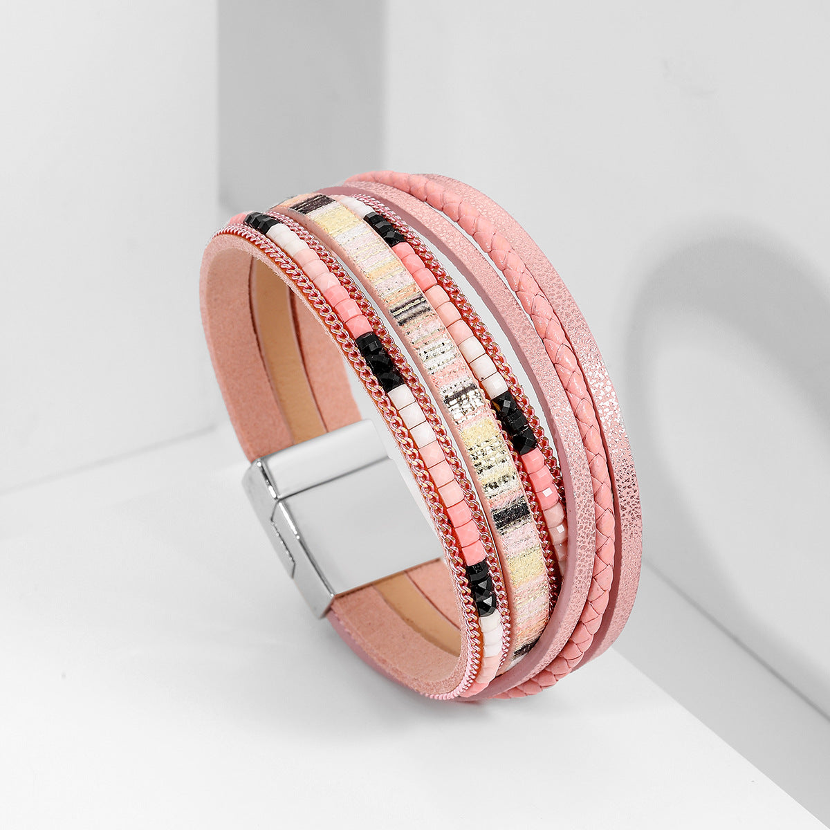 Bohemian multi-layer PU leather alloy magnetic clasp bracelet