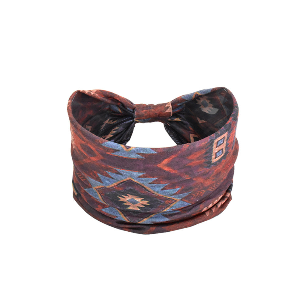 Bohemian Women's Wide Cotton Elastic Headband - Sweat - Wicking Athletic Hair Band, Sweat - Absorbing Cotton Headwrap for Sports