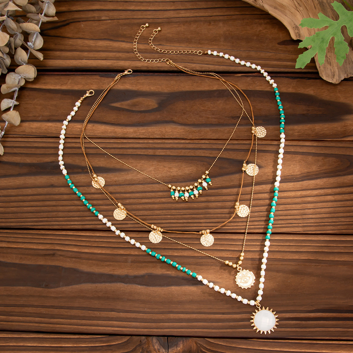 Bohemian Rice Bead String Clavicle Necklace - INS Metal Matte Round Pendant Jewelry