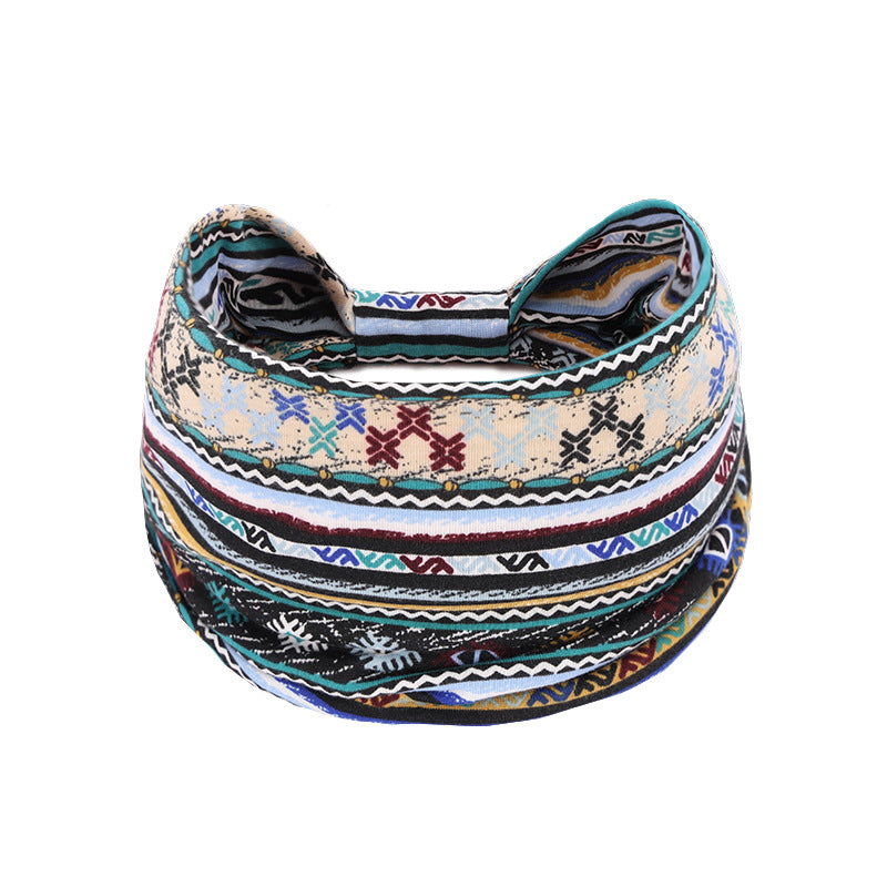 Bohemian Women's Wide Cotton Elastic Headband - Sweat - Wicking Athletic Hair Band, Sweat - Absorbing Cotton Headwrap for Sports