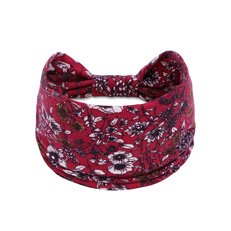 Bohemian Women's Wide Cotton Elastic Headband - Sweat - Wicking Athletic Hair Band, Sweat - Absorbing Cotton Headwrap for Sports