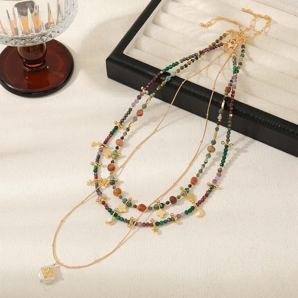 Natural Stone Layered Boho Long Necklace - Luxury Niche Piece