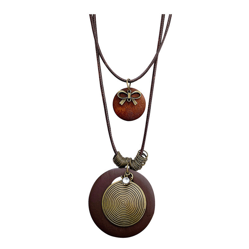 Bohemian Layered Necklace Set - 75cm Nylon Rope + Wood + Alloy Pendant Boho Jewelry