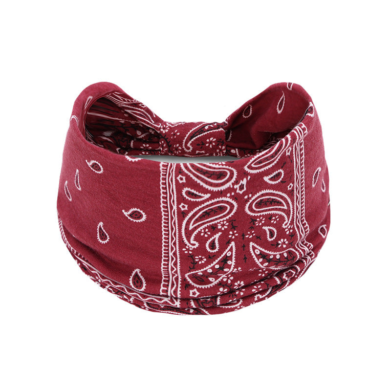 Bohemian Women's Wide Cotton Elastic Headband - Sweat - Wicking Athletic Hair Band, Sweat - Absorbing Cotton Headwrap for Sports