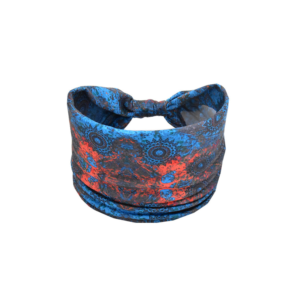 Bohemian Women's Wide Cotton Elastic Headband - Sweat - Wicking Athletic Hair Band, Sweat - Absorbing Cotton Headwrap for Sports