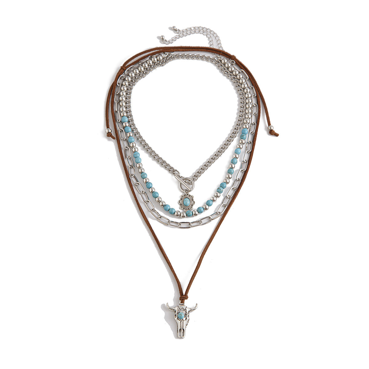 etro beaded geometric turquoise collarbone chain, casual multi-layer bohemian necklace