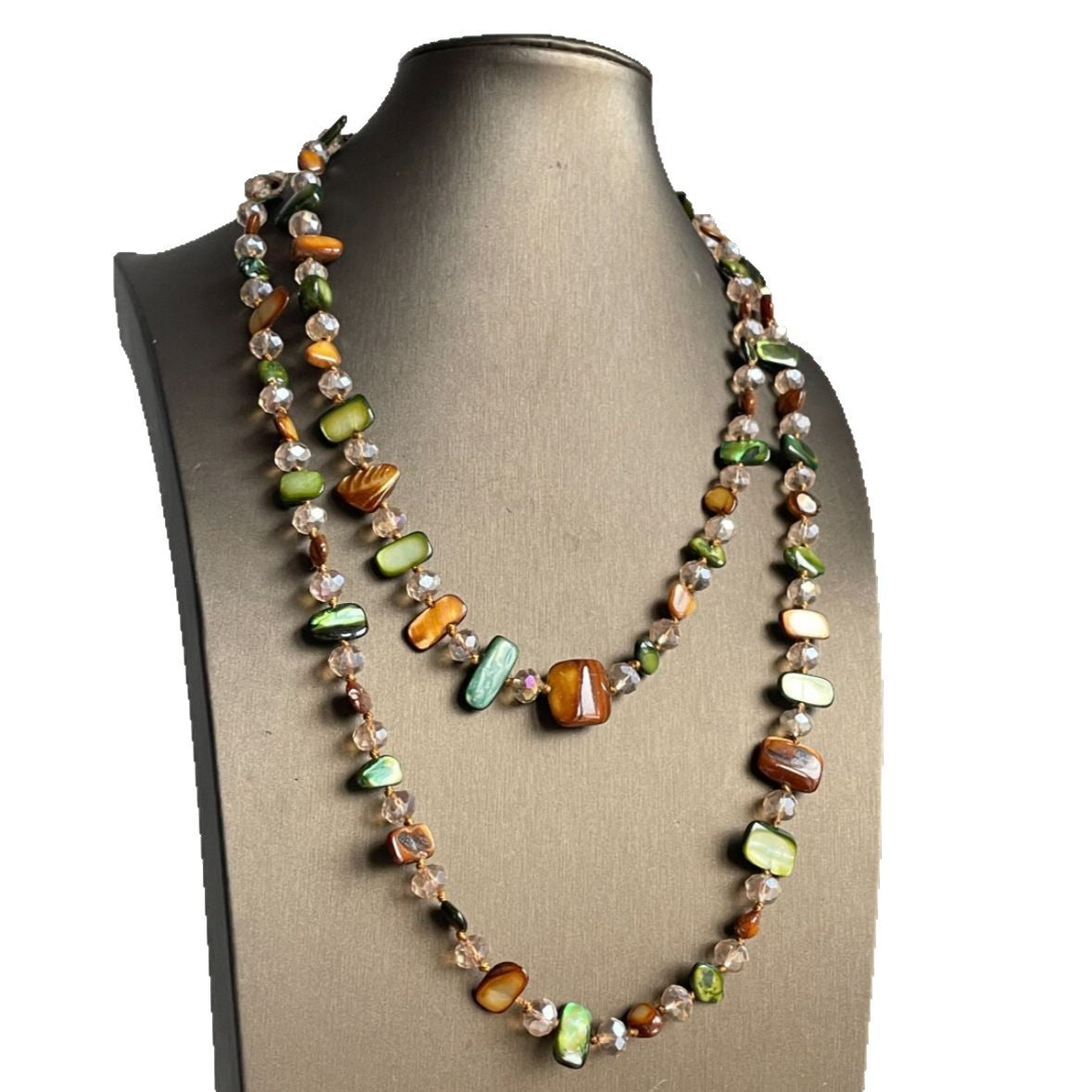 Vintage Bohemian Shell and Glass Long Necklace