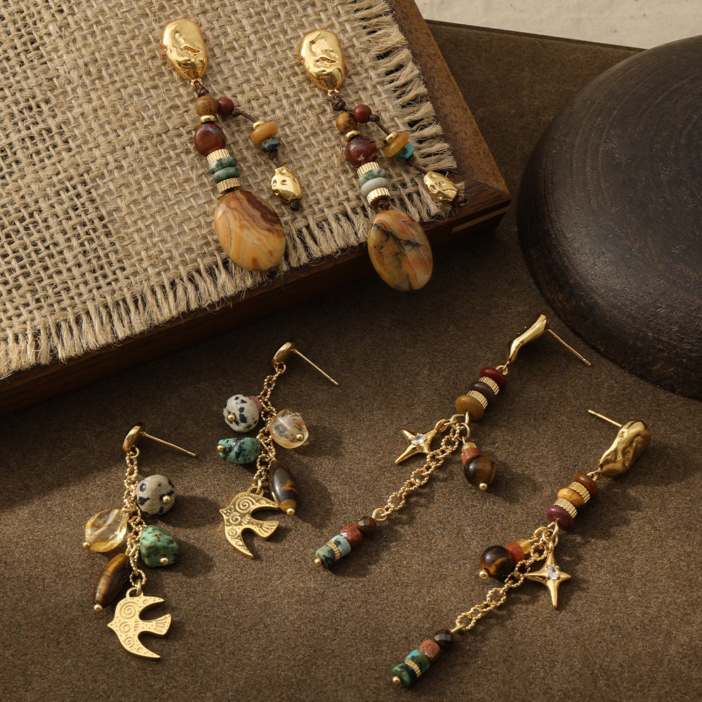 Vintage Ethnic Natural Stone Amber Dangle Earrings Collection