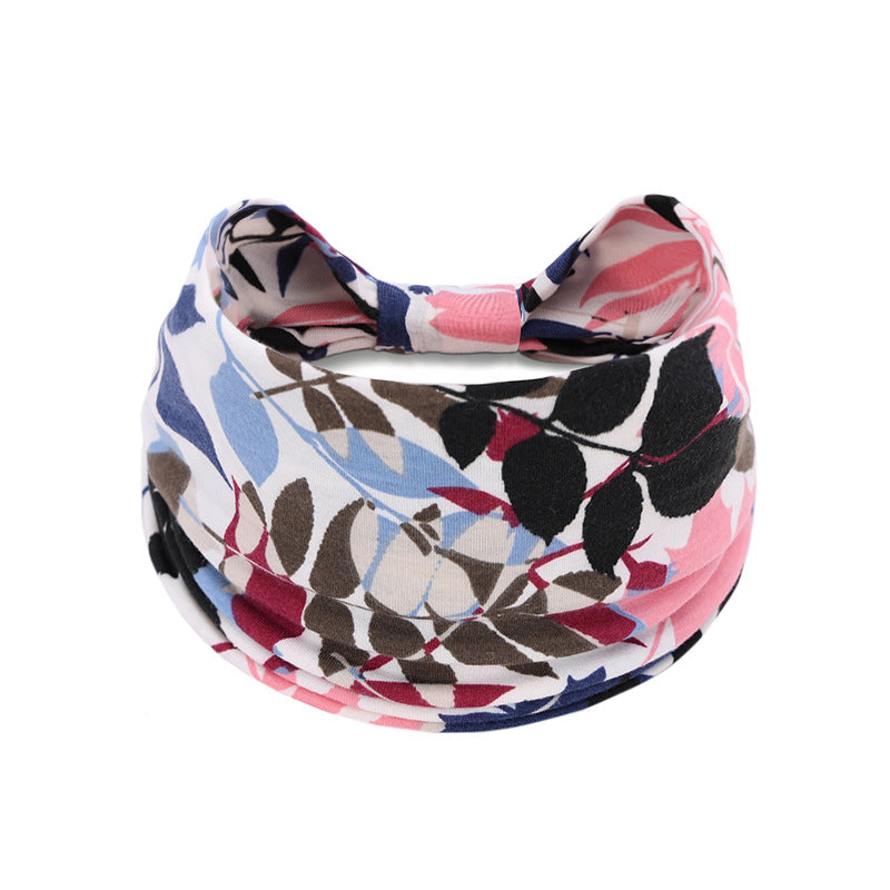 Bohemian Women's Wide Cotton Elastic Headband - Sweat - Wicking Athletic Hair Band, Sweat - Absorbing Cotton Headwrap for Sports