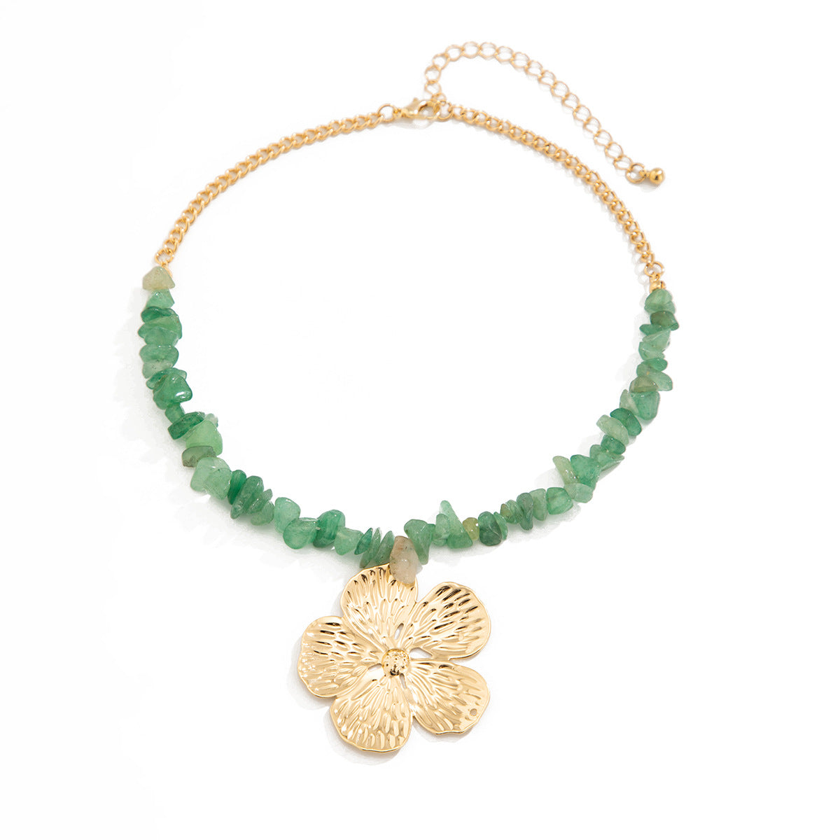 Bohemian Chip Stone Line Beaded Necklace, Retro Five - Petal Flower Pendant Clavicle Chain