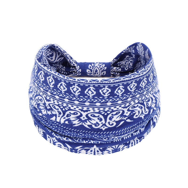 Bohemian Women's Wide Cotton Elastic Headband - Sweat - Wicking Athletic Hair Band, Sweat - Absorbing Cotton Headwrap for Sports