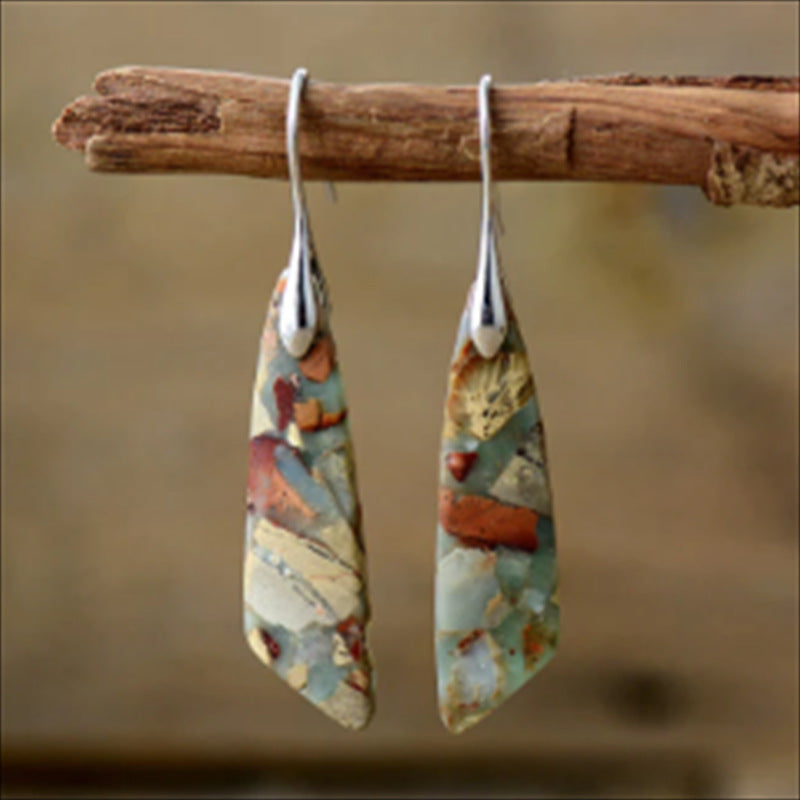 Bohemian Natural Shoushan Stone Geometric Dangle Earrings