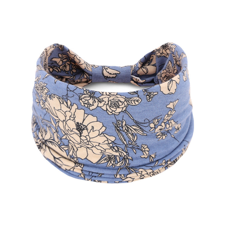 Bohemian Women's Wide Cotton Elastic Headband - Sweat - Wicking Athletic Hair Band, Sweat - Absorbing Cotton Headwrap for Sports