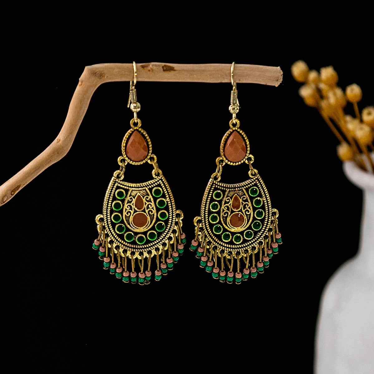 Bohemian Vintage Ethnic Alloy Earrings - Tassel/Beaded/Bell Design