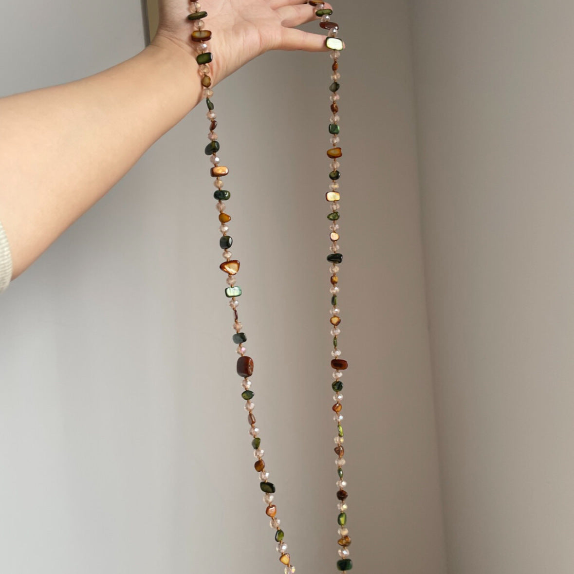 Vintage Bohemian Shell and Glass Long Necklace