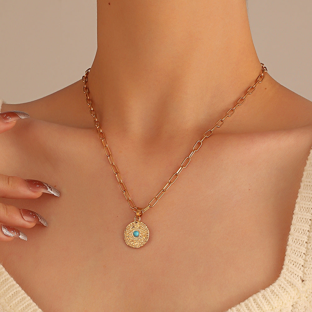 Bohemian Turquoise Crackle Stone Necklaces with Pendants for Women