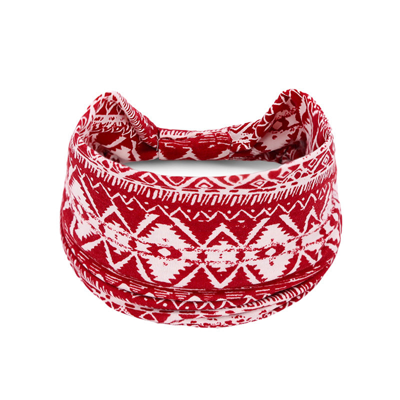 Bohemian Women's Wide Cotton Elastic Headband - Sweat - Wicking Athletic Hair Band, Sweat - Absorbing Cotton Headwrap for Sports