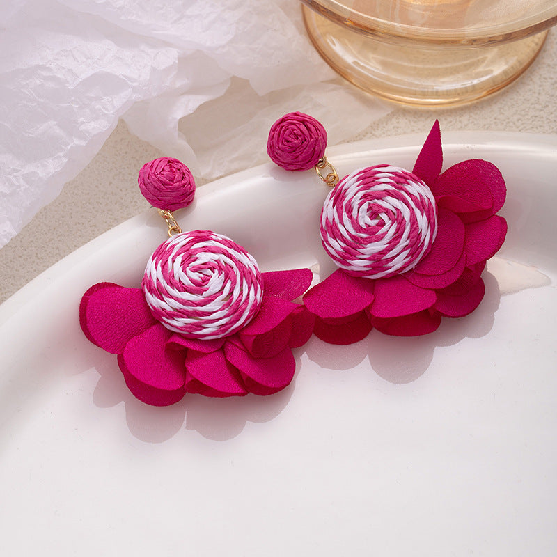 Raffia Flower Earrings: Bright Yellow Vacation Style, Lightweight
