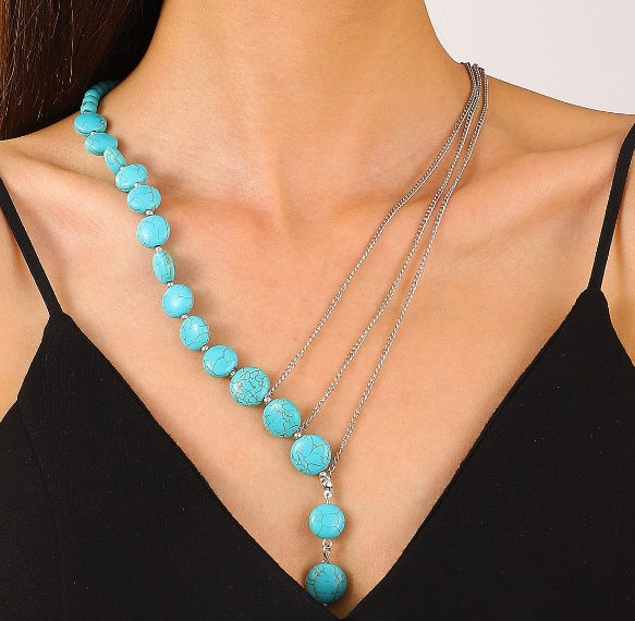 Bohemian Turquoise Crackle Stone Necklaces with Pendants for Women