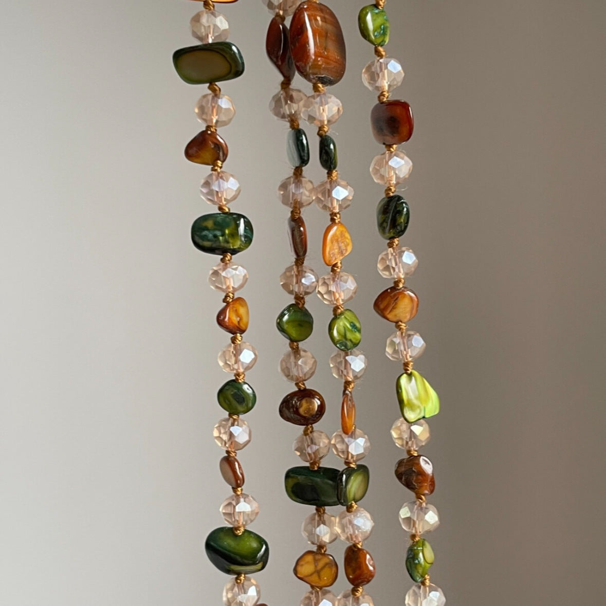 Vintage Bohemian Shell and Glass Long Necklace