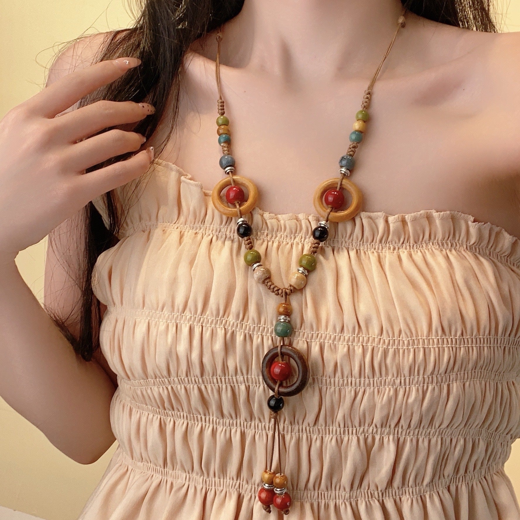 Retro Ethnic Style Tassel Beaded Necklace for Women