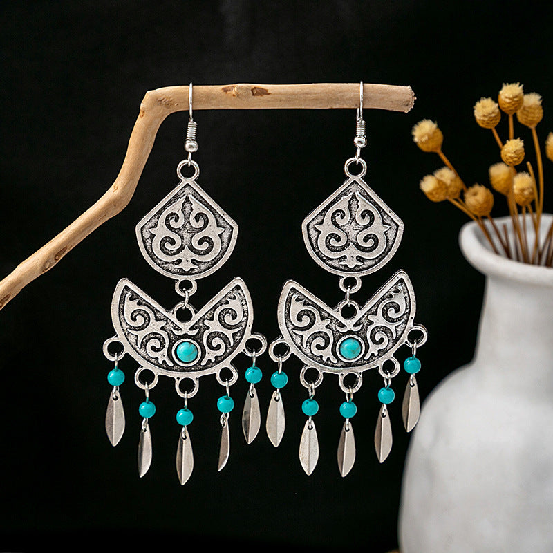 Bohemian Vintage Ethnic Alloy Earrings - Tassel/Beaded/Bell Design