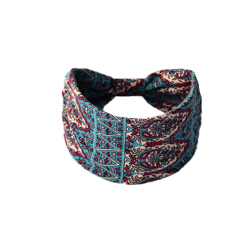Bohemian Women's Wide Cotton Elastic Headband - Sweat - Wicking Athletic Hair Band, Sweat - Absorbing Cotton Headwrap for Sports
