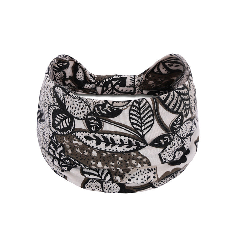 Bohemian Women's Wide Cotton Elastic Headband - Sweat - Wicking Athletic Hair Band, Sweat - Absorbing Cotton Headwrap for Sports