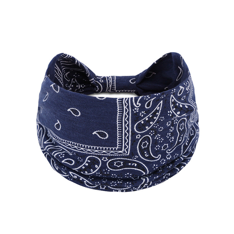 Bohemian Women's Wide Cotton Elastic Headband - Sweat - Wicking Athletic Hair Band, Sweat - Absorbing Cotton Headwrap for Sports