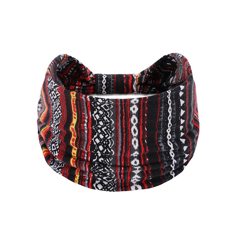 Bohemian Women's Wide Cotton Elastic Headband - Sweat - Wicking Athletic Hair Band, Sweat - Absorbing Cotton Headwrap for Sports