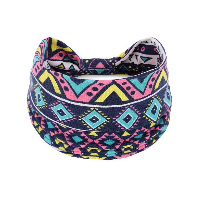 Bohemian Women's Wide Cotton Elastic Headband - Sweat - Wicking Athletic Hair Band, Sweat - Absorbing Cotton Headwrap for Sports