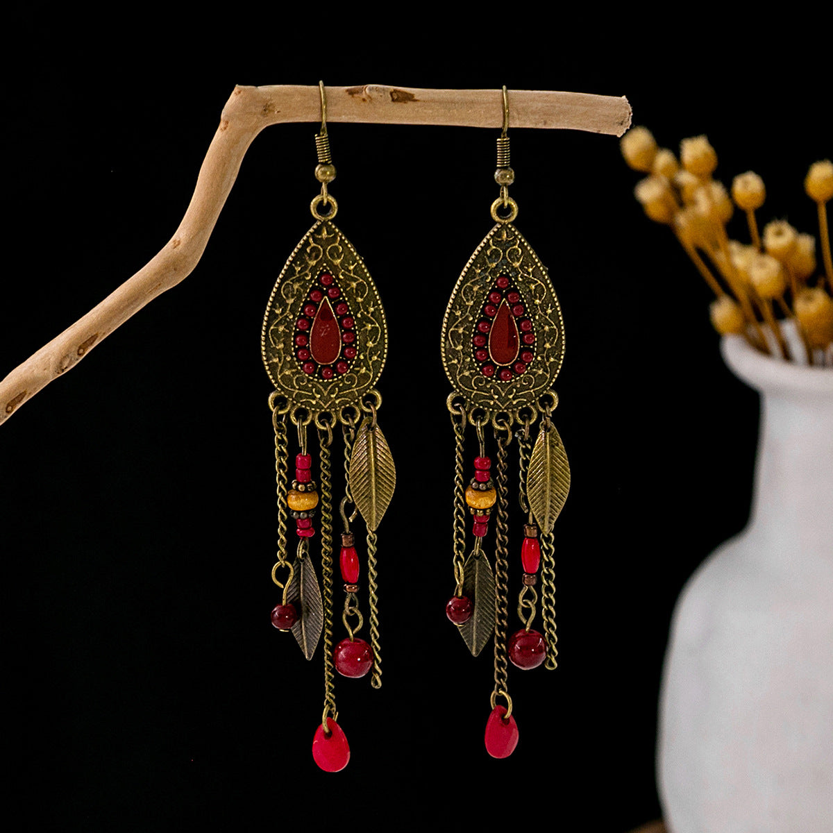Bohemian Vintage Ethnic Alloy Earrings - Tassel/Beaded/Bell Design