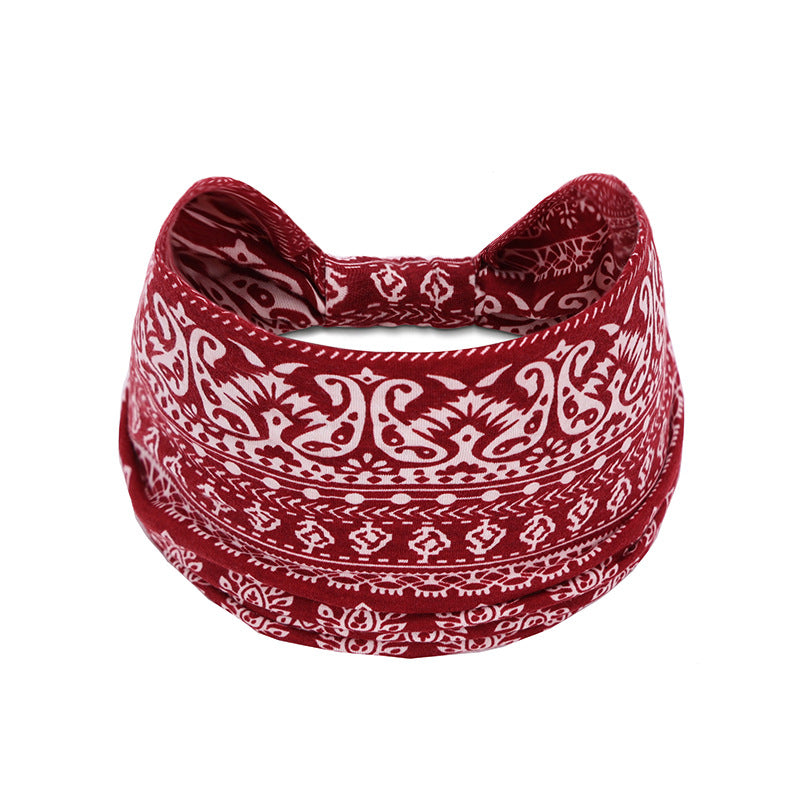 Bohemian Women's Wide Cotton Elastic Headband - Sweat - Wicking Athletic Hair Band, Sweat - Absorbing Cotton Headwrap for Sports