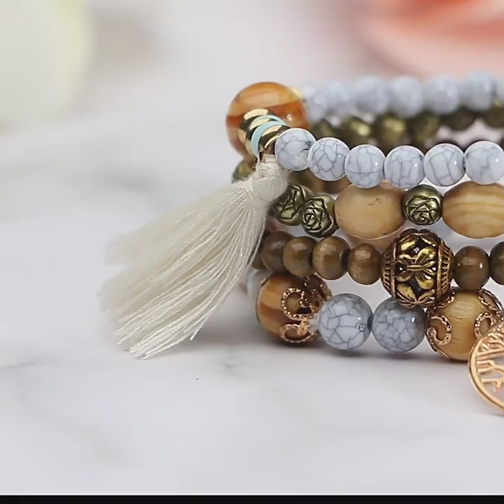 Bohemian-style multi-layer beaded bracelet