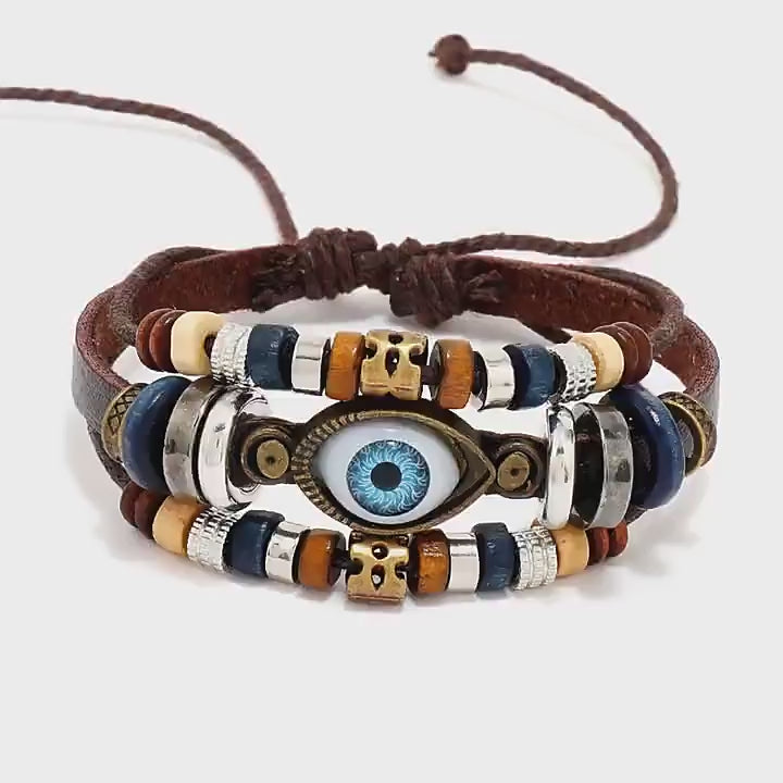 Ethnic-style multi-layer leather bracelet (with eyes)